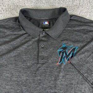 MLB Miami Marlins‎ Polo Shirt Mens 2XL Charcoal Heather Grey Genuine Merchandise